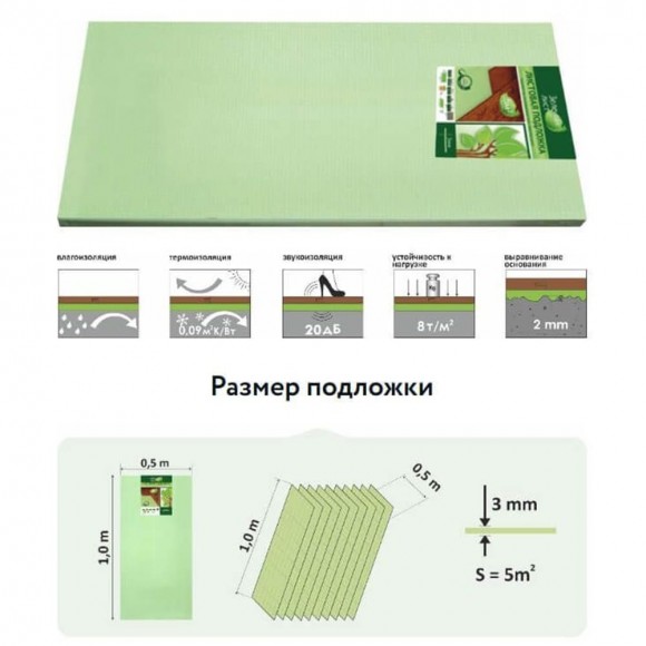 Подложка листовая Солид 3 мм под ламинат 